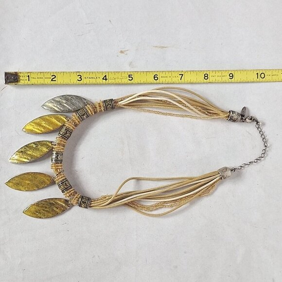 Avenue Multi Strand Seed Beads Boho Leaf Dangles Necklace - Picture 7 of 8